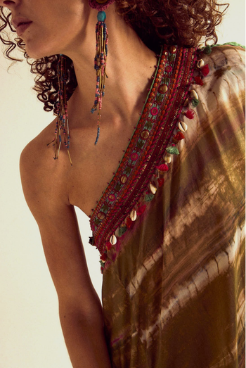 Heather off shoulder tie dye dress - olive/sage