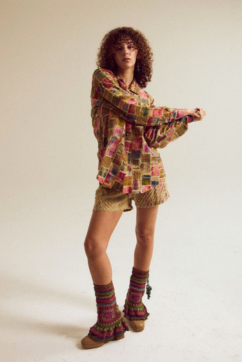 Cosmos patchwork shirt- ecru