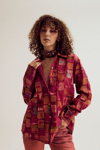 Cosmos patchwork shirt- fuchsia