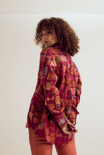 Cosmos patchwork shirt- fuchsia