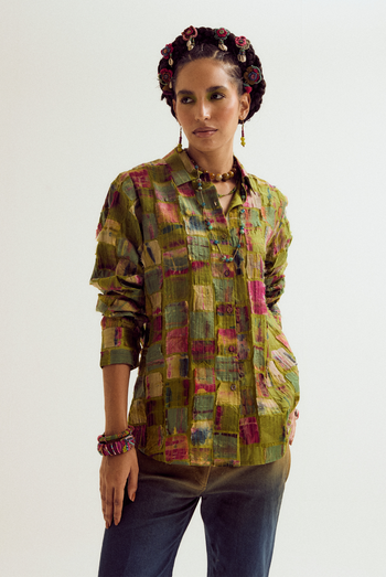 Cosmos patchwork shirt- green
