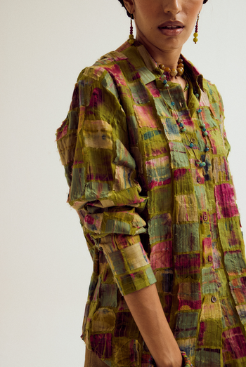 Cosmos patchwork shirt- green