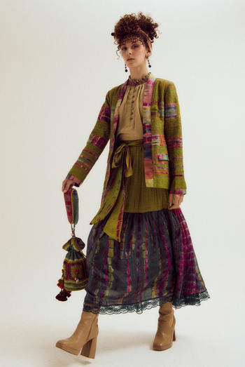 Amala emb  skirt-ecru/ green/teal