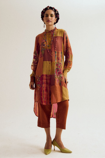 Shrub rose patchwork coord set- rust/orange
