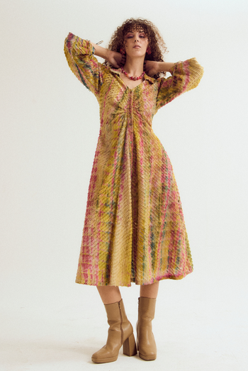 Lantern textured dress- ecru