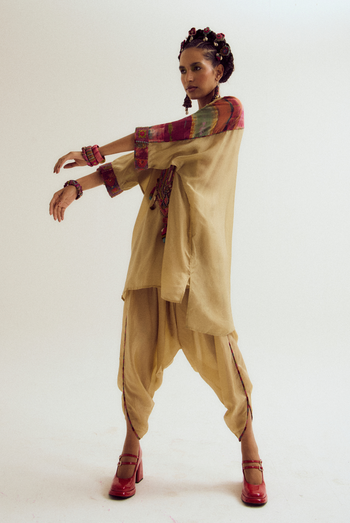 Zinnia kaftan shirt with  dhoti pants- ecru