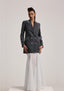 Double-Breasted Metallic Blazer + Ice Sheer Metallic Skirt