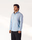 Sky Blue Handspun Linen Stripe Long Sleeve Shirt