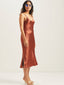 Hayat Pleated Bias Slip Dress (Rust)