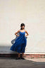 Gathered Silk Dress-Medium Indigo