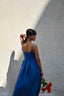 Gathered Silk Dress-Medium Indigo