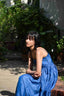 Gathered Silk Dress-Medium Indigo