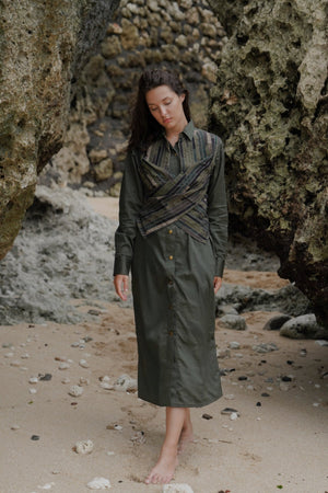 Upcycled Seattle Wrap Long Dress - Green