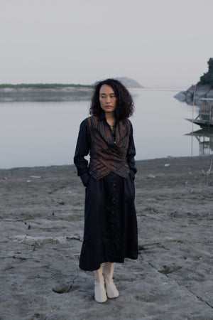 Upcycled Seattle Wrap Long Dress - Black Copper