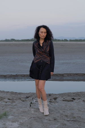 Upcycled Seattle Wrap Dress - Black Copper