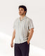 Ecru Indigo Stripe Handloom Cotton Camp Collar Short Sleeve Shirt