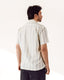 Ecru Indigo Stripe Handloom Cotton Camp Collar Short Sleeve Shirt