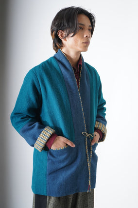 Karma Robe - indigo teal patch work Men