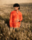 Rust Red Cotton Block Print Camp Collar Long Sleeve Shirt