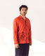 Rust Red Cotton Block Print Camp Collar Long Sleeve Shirt