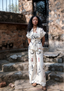 Berlin Shawl Collar Top - Line Printed