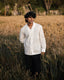 White Cotton Block Print Camp Collar Long Sleeve Shirt