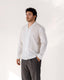 White Cotton Block Print Camp Collar Long Sleeve Shirt