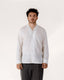 White Cotton Block Print Camp Collar Long Sleeve Shirt