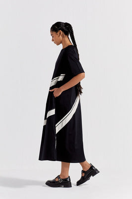 Applique Stripe Dress - Black