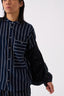 Band Collar Shirt Black Stripe