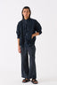 Band Collar Shirt Black Stripe