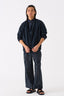 Band Collar Shirt Black Stripe