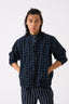 Band Collar Shirt Black Stripe