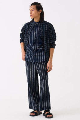 Band Collar Shirt Black Stripe