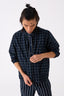 Band Collar Shirt Black Stripe