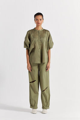 Bat Sleeve Top Co-Ord (Set Of 2) - Sap Green