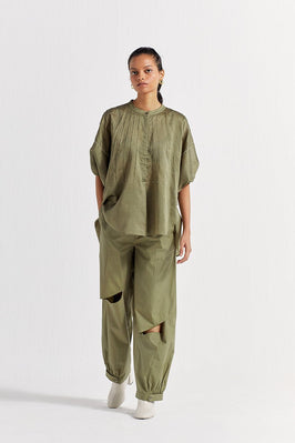 Bat Sleeve Top Co-Ord (Set Of 2) - Sap Green
