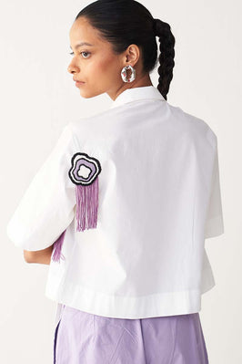 Beaded Crop Fringe Top