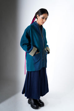 Karma Robe - indigo teal patch work Women