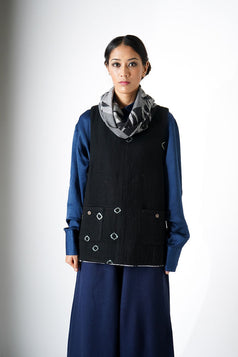 Patched Cowl Bundi - indigo women