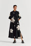 Collared Side Elastic Waist Dress - Black Floral