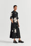 Collared Side Elastic Waist Dress - Black Floral