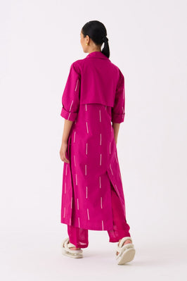 Emb Tie Jacket Co Ord Set Of 2 Fuschia