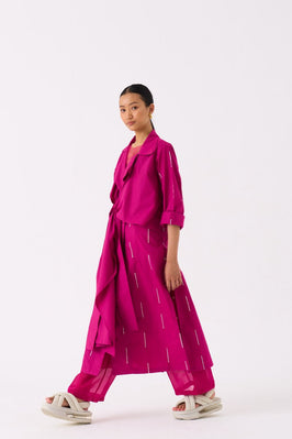 Emb Tie Jacket Co Ord Set Of 2 Fuschia
