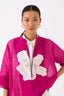Floral Applique Bomber Jacket Co Ord Set Of 3 Fuschiia