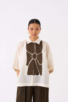 Floral Applique Shirt Co Ord Set Of 2 Ivory