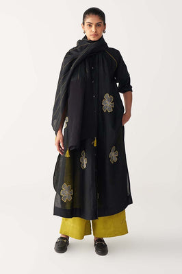 Floral Emb. Gather Neck Shirt Co-Ord (Set Of 3)