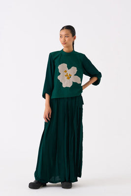 Floral Applique Top Set Of 2 Forest Green
