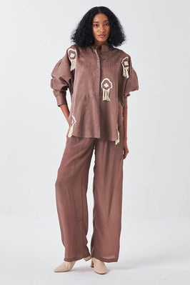 Fringe Pintuck Bat Sleeve Shirt
