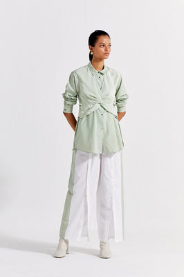 Front Twist Shirt Co-Ord (Set Of 2) - Mint